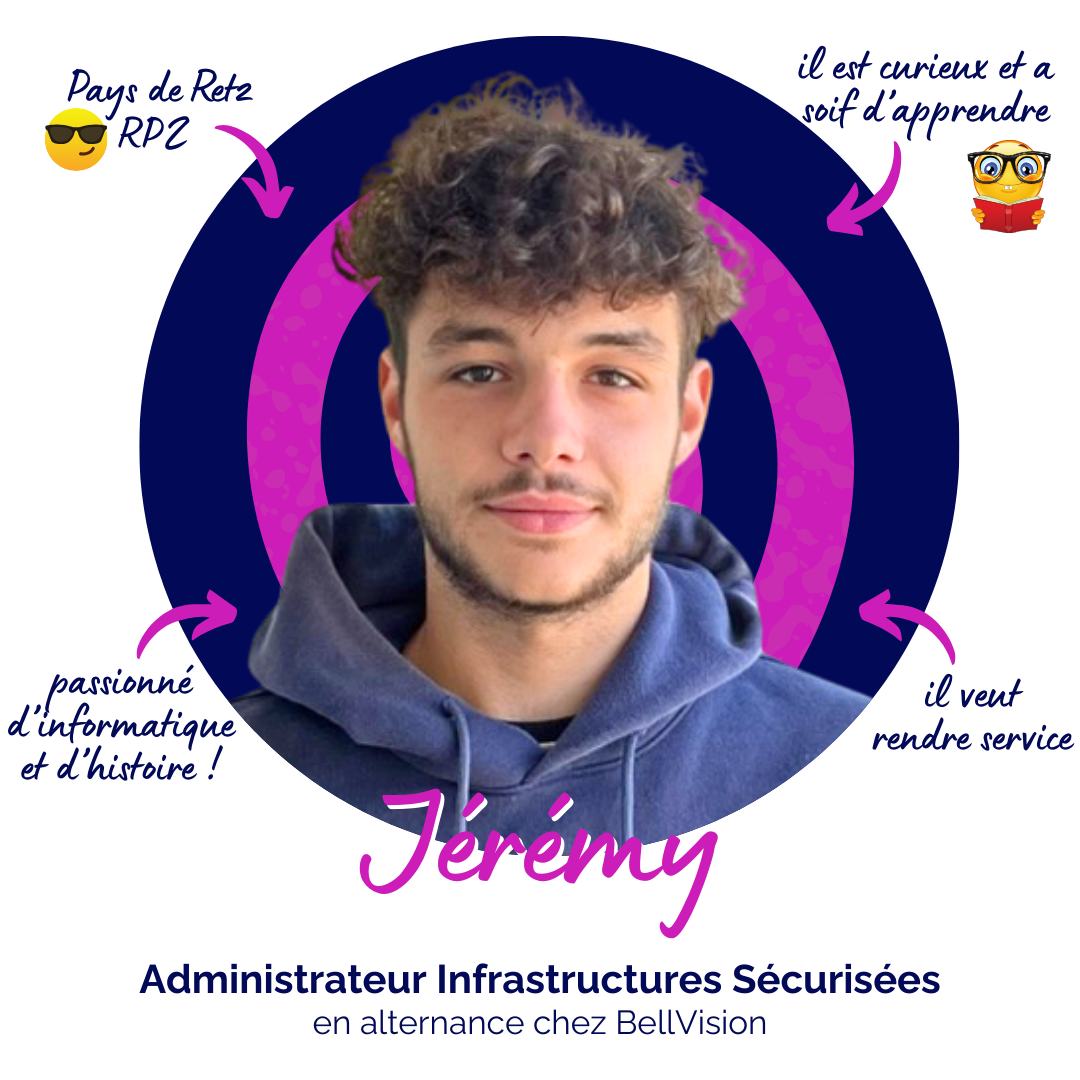 Jérémy nouvel Administrateur Infrastructures Sécurisées en alternance à la CyberUnivers'IT et chez Bellvision.